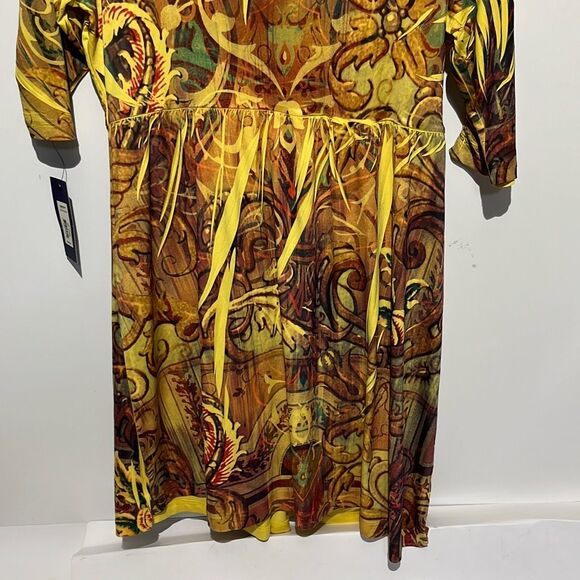 APT 9 Womens Yellow Browns Paisley Scoop Neck Short Sleeve Mini Dress Medium NWT - Picture 7 of 7